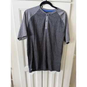 Free Country Mens Micro-Tech Henley Tee Athletic Performance Casual Gray L Top